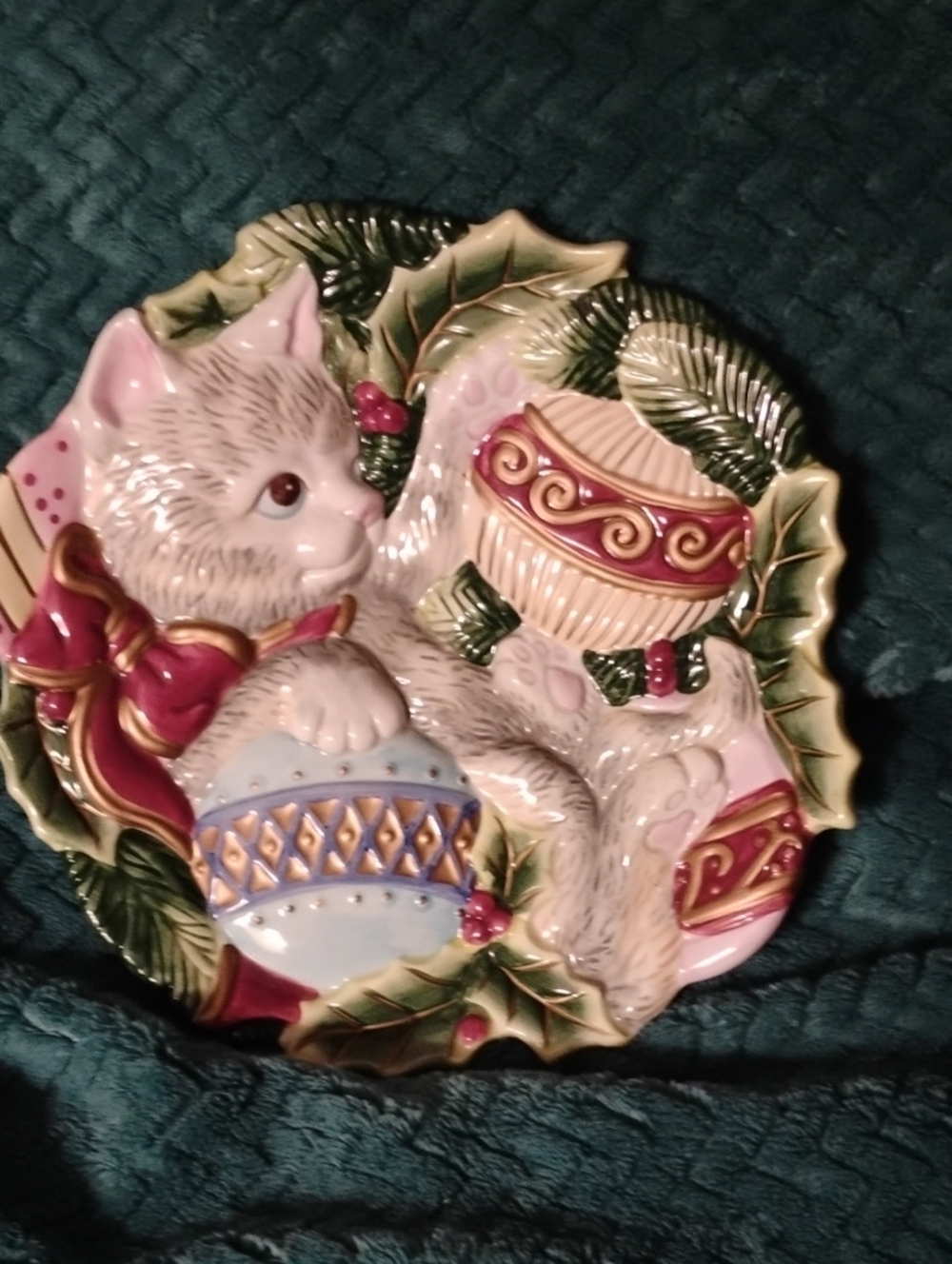 Vintage Fitz & Floyd Holiday Kitty Plate - Multicolor